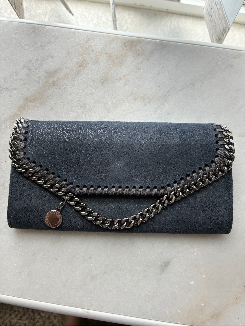 Stella McCartney blue Faux Suede Chain-Trim Clutch